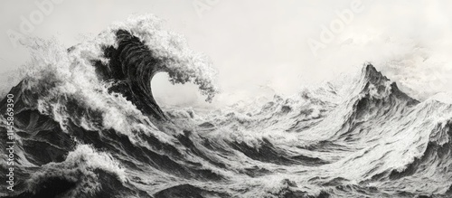 Wallpaper Mural Majestic powerful ocean waves crashing against the shore in dramatic black and white artistic representation of natureâ€™s force Torontodigital.ca
