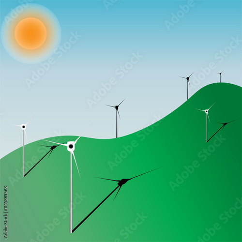 wind turbines on green field