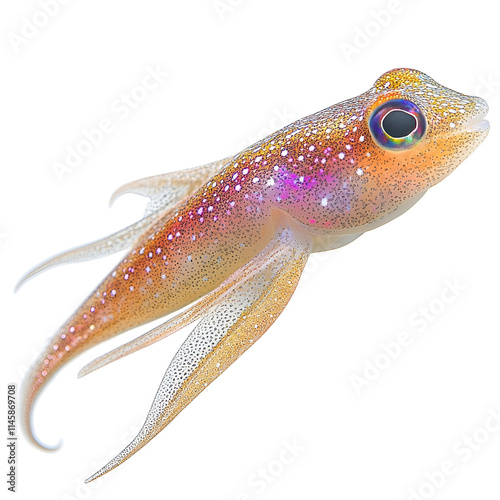 Angled view full body shot of an extremely perfect looking single Bigfin Reef Squid animal isolated on a white transparent background photo