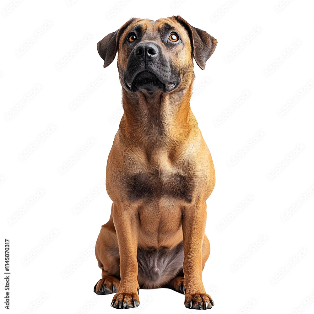 Angled view full body shot of an extremely perfect looking single Black Mouth Cur animal isolated on a white transparent background Angled view full body shot of an extremely perfect looking single Black Mouth Cur animal isolated on a white transparent background