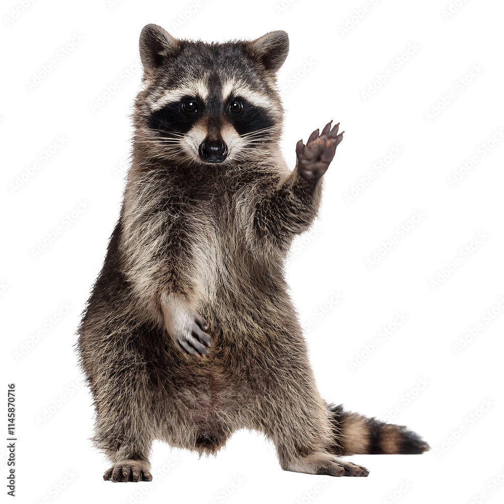 raccoon with its paw reaching forward, isolated on transparent background raccoon with its paw reaching forward, isolated on transparent background