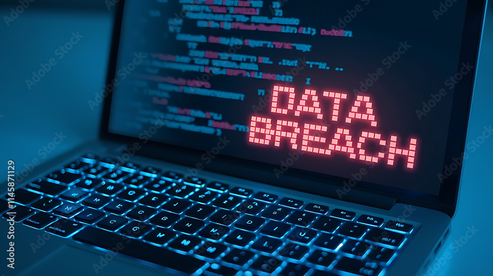 Cybersecurity Threat: Data breach, cybersecurity concept, hacking threat, cyber attack, laptop data security, information leak, red warning alert showing on laptop. Cybersecurity Threat: Data breach, cybersecurity concept, hacking threat, cyber attack, laptop data security, information leak, red warning alert showing on laptop.