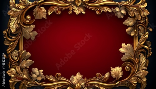 Ornate Gold Frame with Red Background Floral Design
