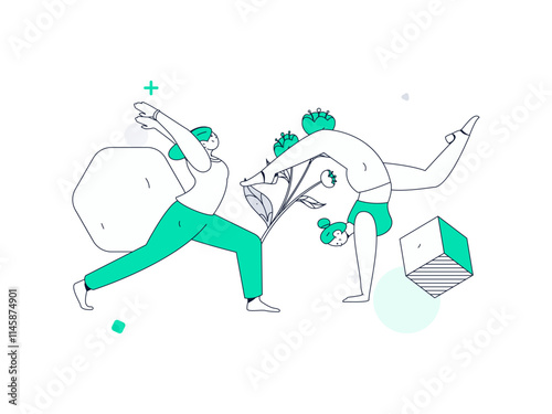 Practicing yoga, physical and mental health, flat vector character concept, operation hand drawn illustration
