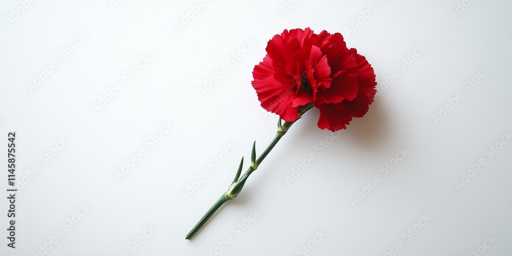 Red carnation displayed on a white background, highlighting the beauty of the red carnation. Perfect for showcasing the elegance and vibrancy of the red carnation in visual compositions. Red carnation displayed on a white background, highlighting the beauty of the red carnation. Perfect for showcasing the elegance and vibrancy of the red carnation in visual compositions.