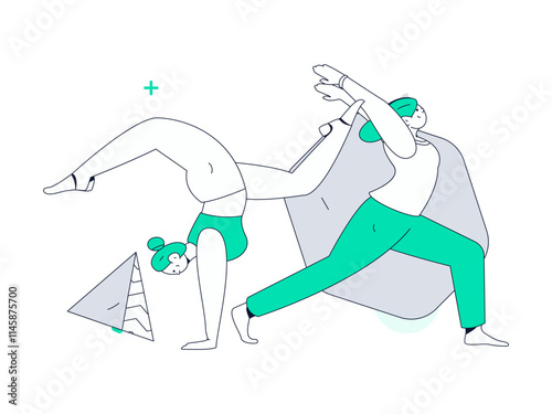 Practicing yoga, physical and mental health, flat vector character concept, operation hand drawn illustration
