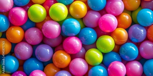 Piles of colorful, springy balls are showcased. These vibrant bouncy balls are arranged in stacks, creating an eye catching display of fun and excitement.