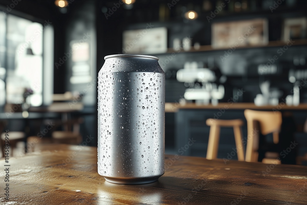 A high quality mockup of a metallic beverage can, perfect for showcasing brand designs and packaging concepts in a sleek, modern presentation A high quality mockup of a metallic beverage can, perfect for showcasing brand designs and packaging concepts in a sleek, modern presentation