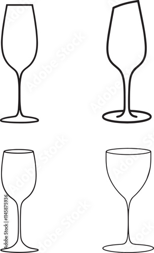 Four Different Wine Glass Designs in Simple Line Art