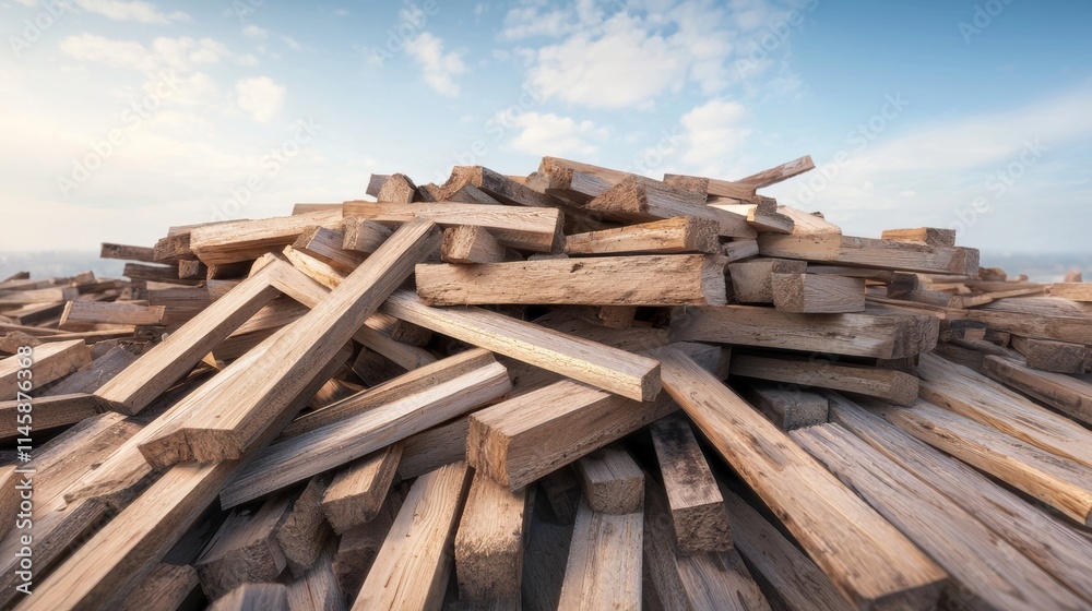Wood pile stacked high with transparency background outdoor construction site natural materials wide angle view Wood pile stacked high with transparency background outdoor construction site natural materials wide angle view