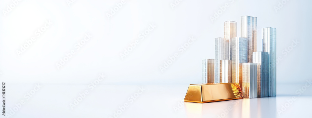 minimalist image of gold bar with skyscrapers in background minimalist image of gold bar with skyscrapers in background