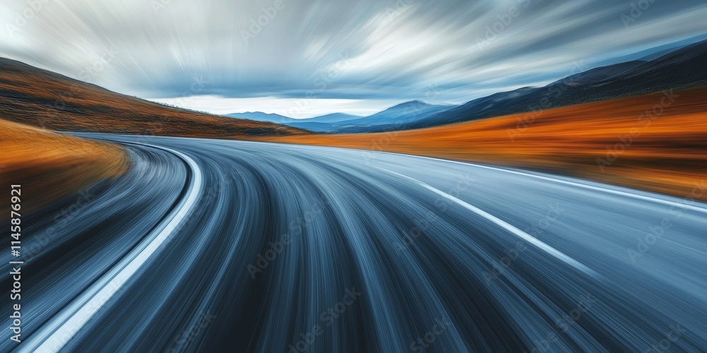 Driving at high speed along an empty road creates a stunning motion blur effect, showcasing the thrill of speed and the dynamic nature of driving in such an open space.