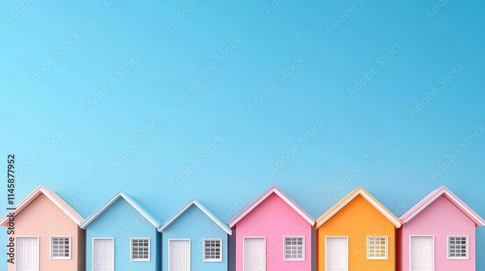 Affordable housing project funded by ethical loans, neighborhood view, flat design illustration Affordable housing project funded by ethical loans, neighborhood view, flat design illustration