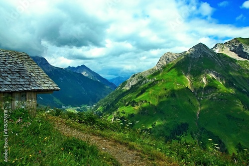 Austrian Alps - view of the Biberkopf and Ellbogner Spitze mountains near Warth in the Lechtal Alps photo