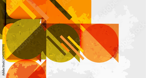 Squares, circles and triangles and grainy noisy texture. Vector Illustration For Wallpaper, Banner, Background, Card, Book Illustration, landing page