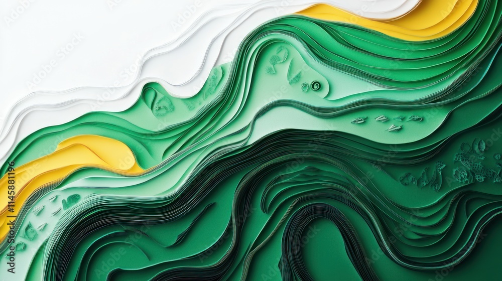 Abstract layered paper waves in white, yellow, and green. Abstract layered paper waves in white, yellow, and green.