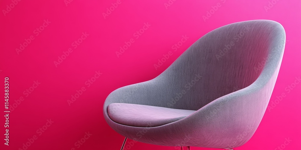 Chair made of gray fabric set against a pink backdrop. The gray fabric chairs contrast with the vibrant pink background, creating a striking visual effect. Chair made of gray fabric set against a pink backdrop. The gray fabric chairs contrast with the vibrant pink background, creating a striking visual effect.