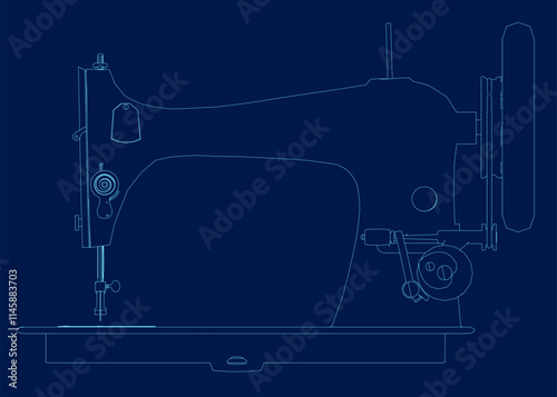 sewing machine outline. Side view. vector illustration