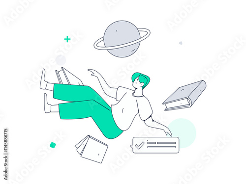 Character reading quietly vector concept operation hand drawn illustration
