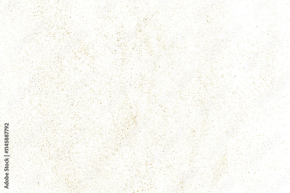 Gold texture pattern on transparent background. Old paper surface. Light golden confetti. Yellow Illustration backdrop. PNG design element.