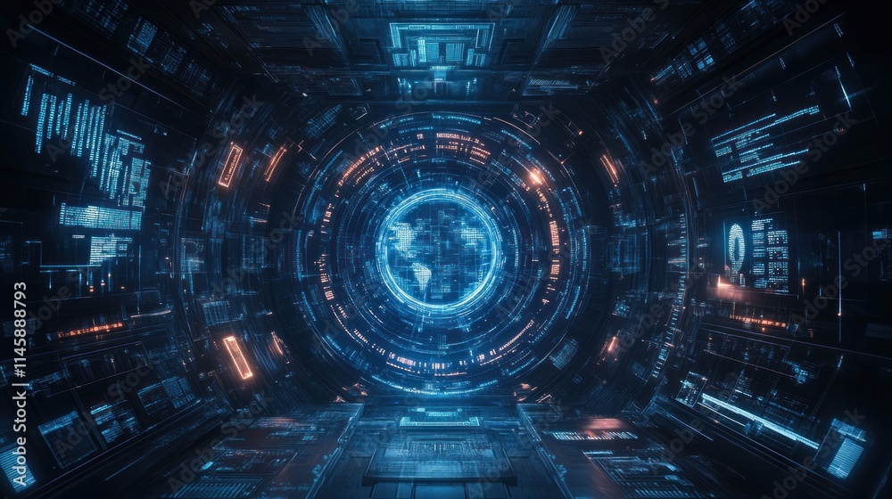 Futuristic technology circle with earth globe in the center. Futuristic technology circle with earth globe in the center.