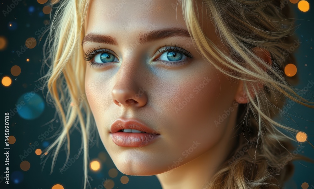 Close-up of a blonde girl with blue eyes Close-up of a blonde girl with blue eyes