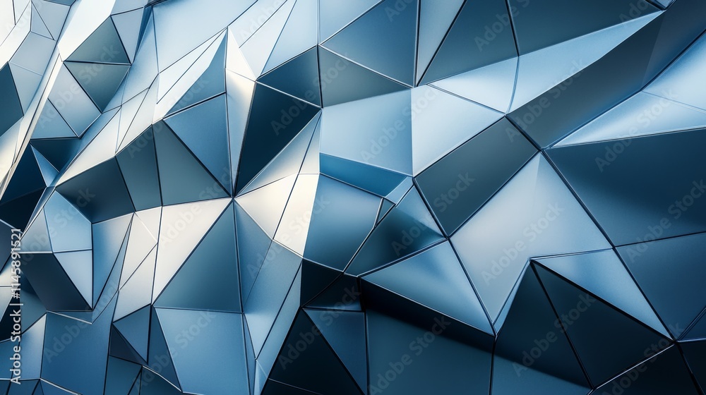 Obraz premium Factory industry, Architecture Building with Aluminium Facade on Blue Sky Background, Backdrop Wall Metal Corrugated Steel Surface Pattern, Warehouse Construction in Geometric Modern Design
