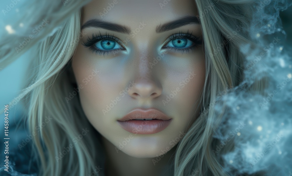 Young blonde woman with striking blue eyes. Young blonde woman with striking blue eyes.
