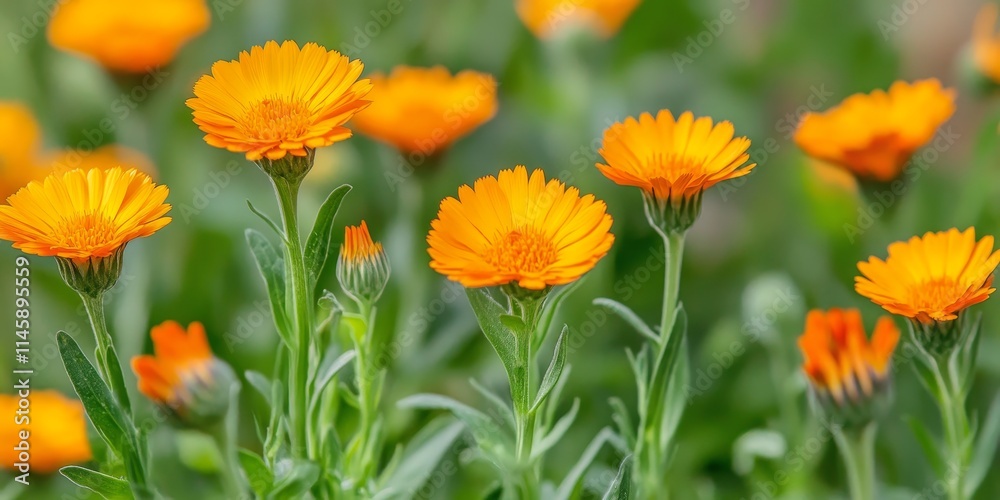 Vibrant orange calendula blossoms thrive in a lush garden, showcasing the beauty of orange calendula in full bloom, adding color and life to any outdoor space. Vibrant orange calendula blossoms thrive in a lush garden, showcasing the beauty of orange calendula in full bloom, adding color and life to any outdoor space.