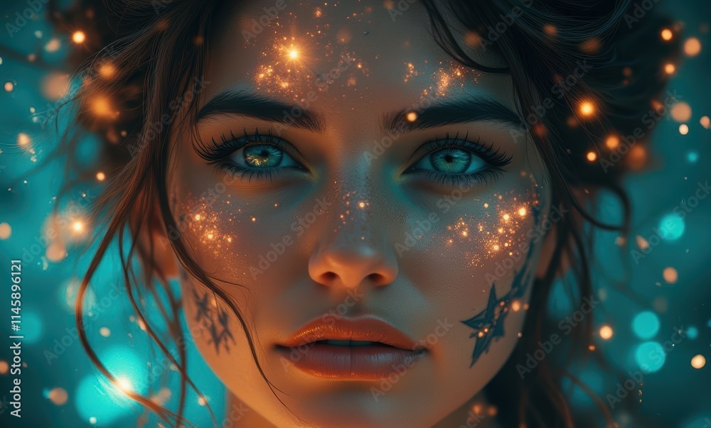 Captivating woman with glowing blue eyes Captivating woman with glowing blue eyes