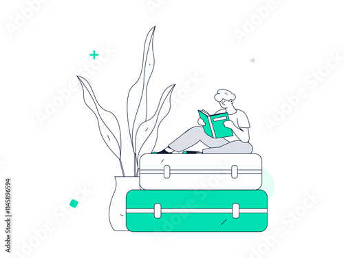  Character reading quietly vector concept operation hand drawn illustration
