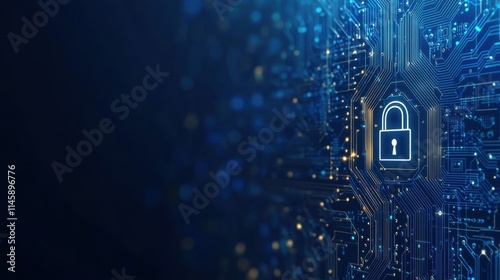 Digital Security Concept Cyber Lock Circuit Board Background