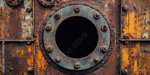 Rusty cover of a sewage shaft, highlighting the weathered texture and industrial design. This sewage shaft represents urban infrastructure and its wear over time. photo