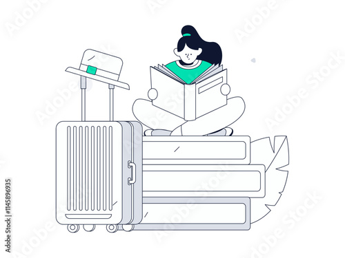  Character reading quietly vector concept operation hand drawn illustration
