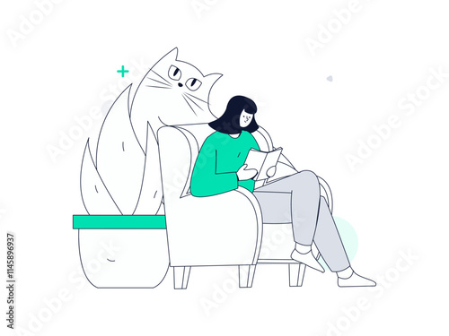  Character reading quietly vector concept operation hand drawn illustration
