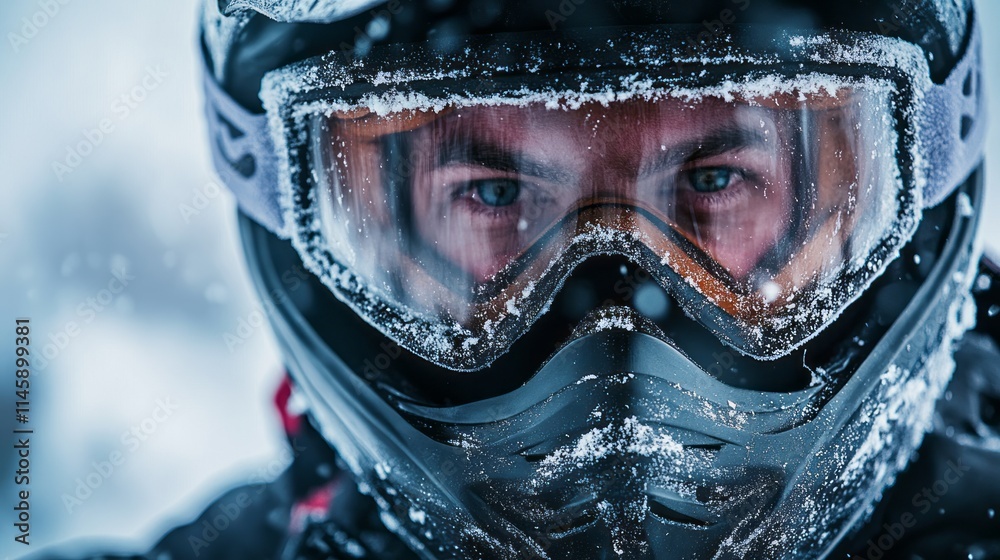 Winter sports enthusiast focuses intently while surrounded by snow and ice in a remote snowy landscape Winter sports enthusiast focuses intently while surrounded by snow and ice in a remote snowy landscape