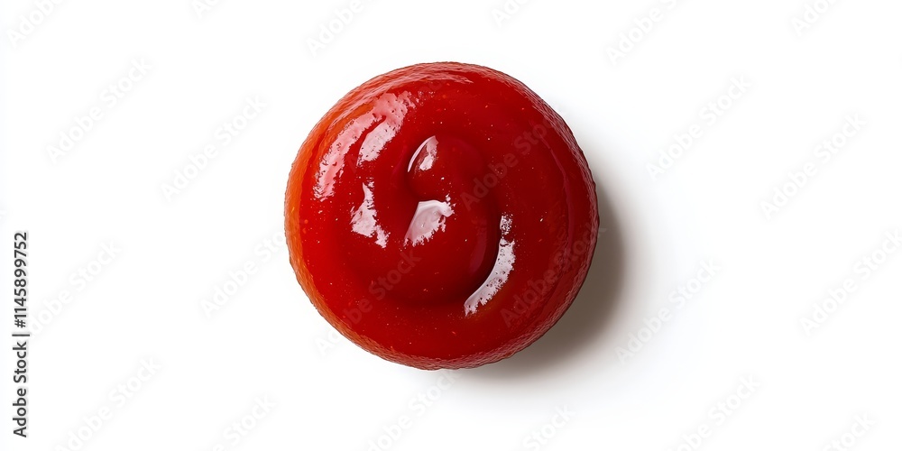 Delicious ketchup presented in an isolated view against a white background, showcasing the vibrant color and texture of this tasty ketchup. A top view of this flavorful ketchup highlights its appeal. Delicious ketchup presented in an isolated view against a white background, showcasing the vibrant color and texture of this tasty ketchup. A top view of this flavorful ketchup highlights its appeal.