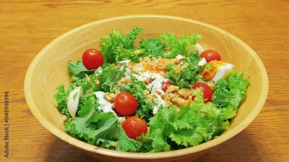 Season vegetable salad with white Caesar dressing.