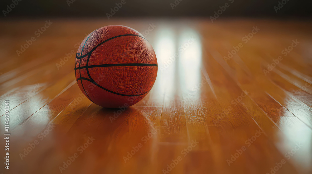 Close-up of a Basketball Resting on an Empty Hardwood Floor Close-up of a Basketball Resting on an Empty Hardwood Floor