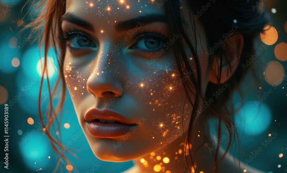 Woman with sparkling face art Woman with sparkling face art