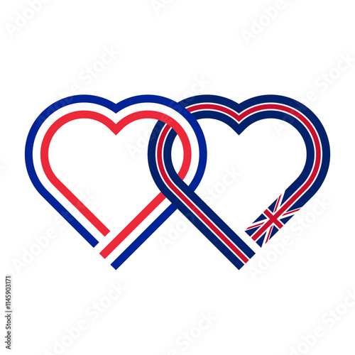 heart shaped ribbon of france and british flags intertwined. transparent png background