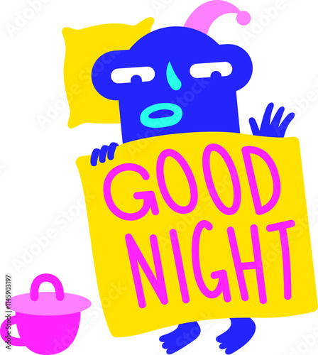 Lettering sticker good night on blanket text