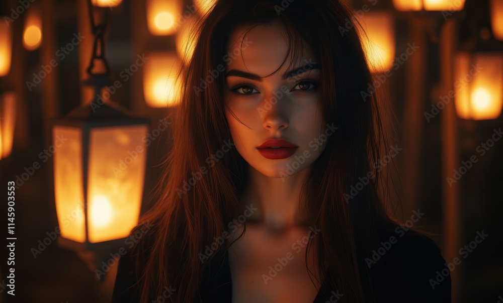 Mystical woman with glowing lanterns Mystical woman with glowing lanterns