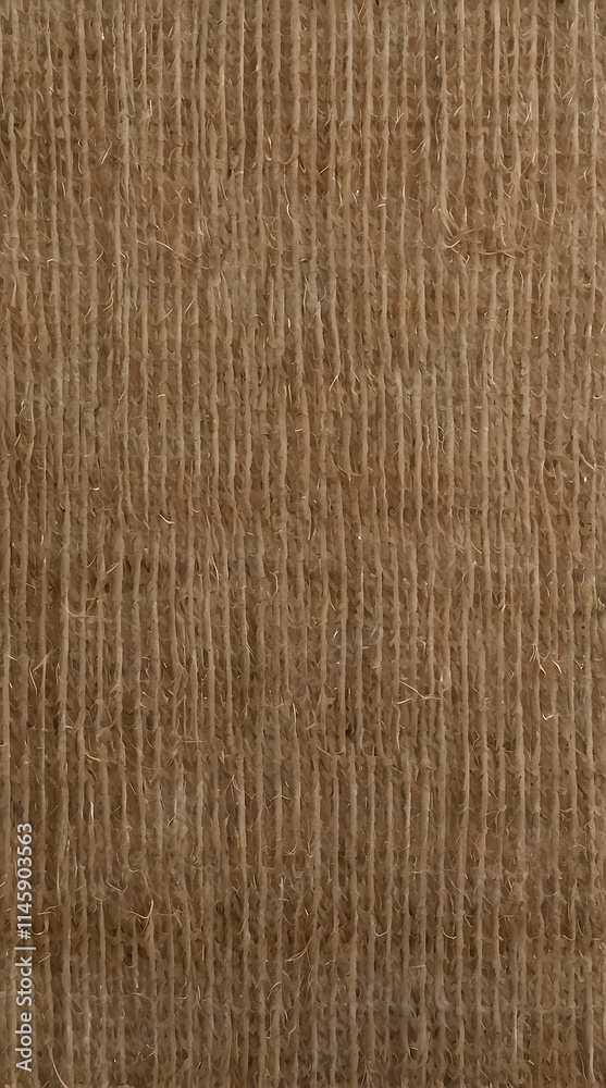 Close-up of a textured, natural brown fabric with vertical striations. Close-up of a textured, natural brown fabric with vertical striations.