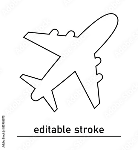 Outline Airplane icon. Airplane sign and symbol. Transport. Travel. Hot tour. Plane tickets. Travel agency. Editable Stroke