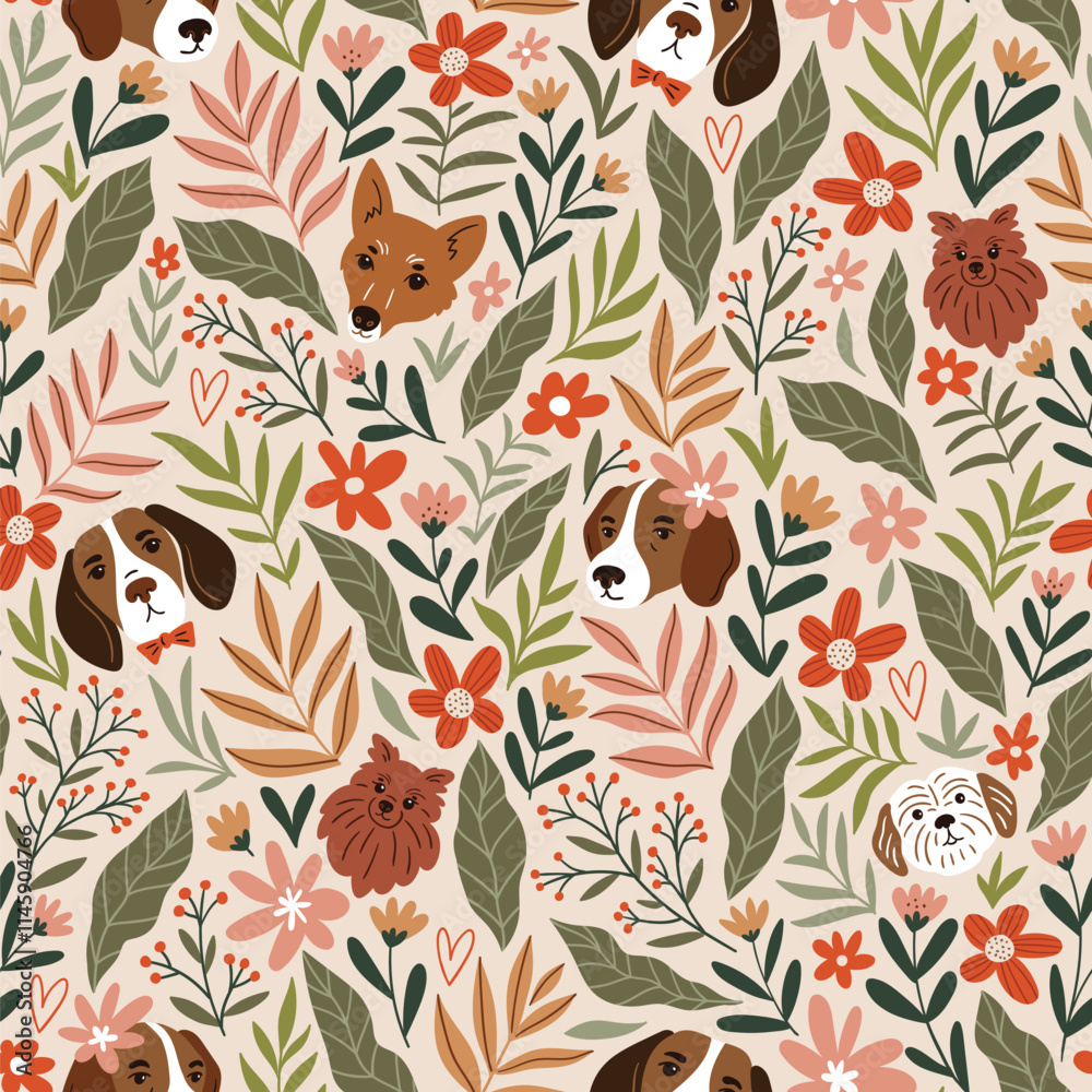 Dog faces in the meadow