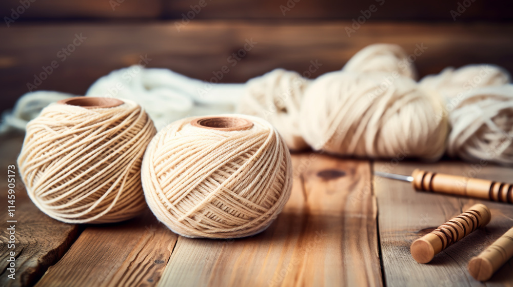 Cozy homely atmosphere. Female hobby knitting. Yarn in warm colors. Pink, peach, beige, white and green. The beginning of the process of knitting Cozy homely atmosphere. Female hobby knitting. Yarn in warm colors. Pink, peach, beige, white and green. The beginning of the process of knitting