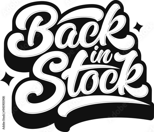 lettering back in stock black with stars text