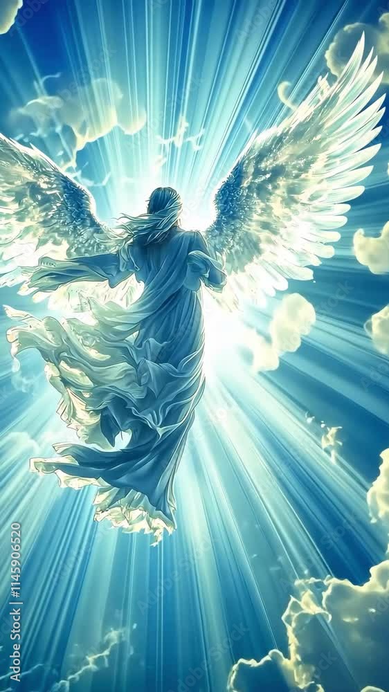 Angel ascending to heaven with open wings Angel ascending to heaven with open wings