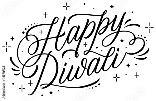 lettering happy diwali with flourish elements text
